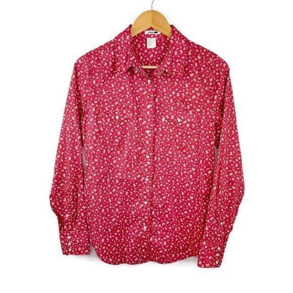 LEVIS Shirt Women Size M Red Button Up Pearl Snap Top Long Sleeve - Picture 1 of 15